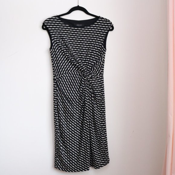 Fitted Ruched Waist Dress Black and White - Picture 1 of 5